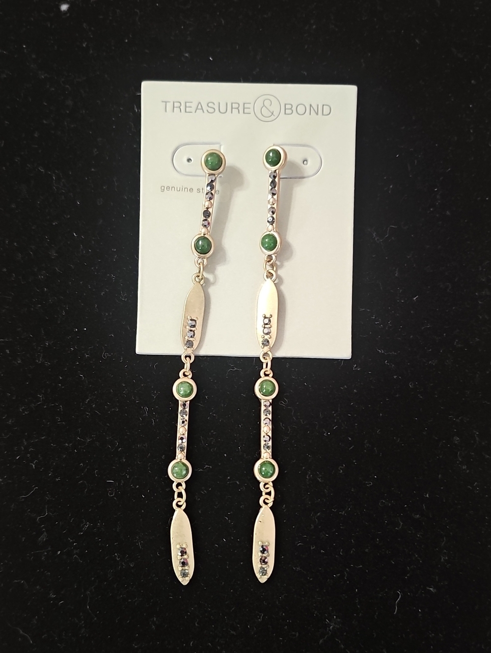 Treasure & Bond Gold-Tone Drop Earrings with Green Accents